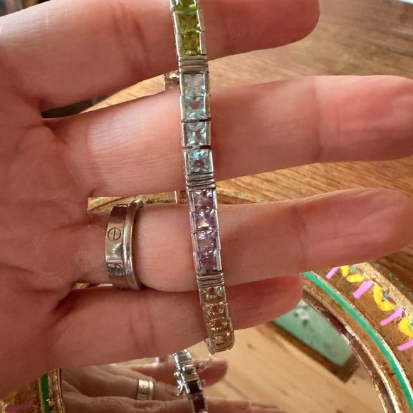 Vintage Sterling Silver and Multicolor gemstone tennis bracelet